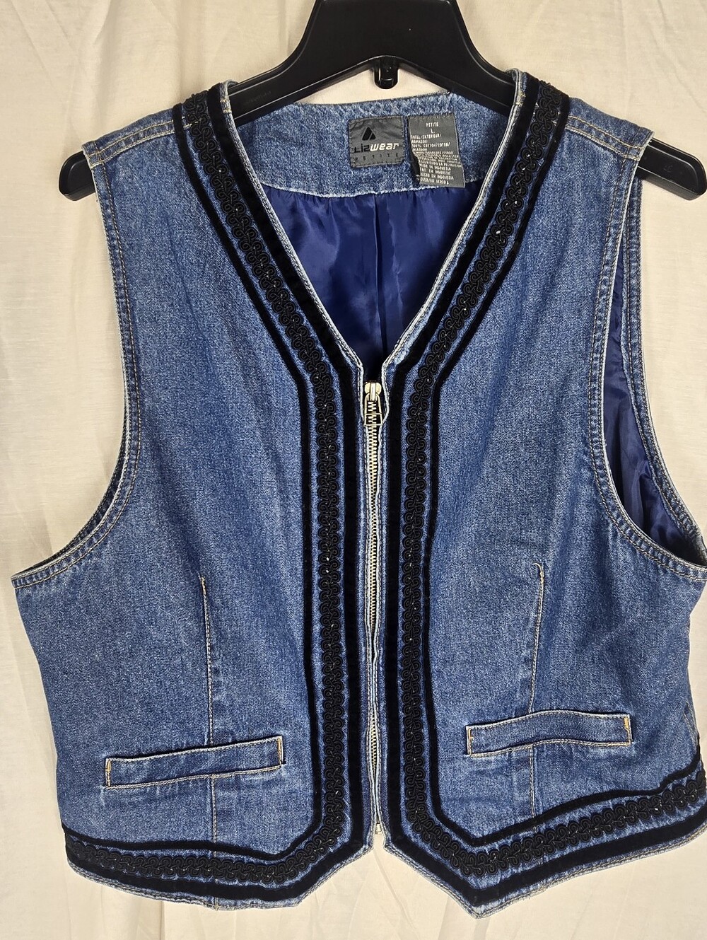 Vintage Liz Wear Boho Western Embroidered 90s Denim Vest Size PL